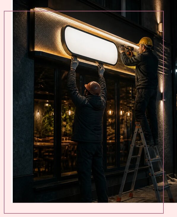Изготовление и монтаж световых вывесок для ресторана в Барабинске